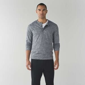 Lululemon Surge Long Sleeve Henley Space Dye Black Grey Size Large Run Gym Hike